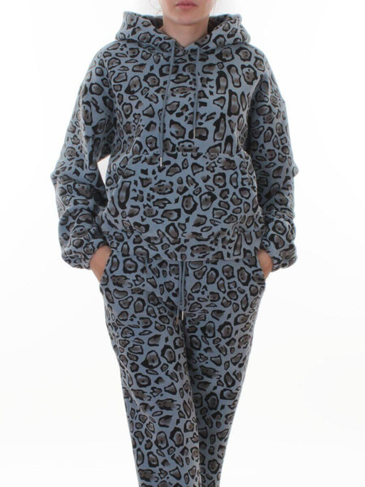 003 LT. BLUE/LEOPARD Костюм спортивный зимний женский (95% хлопок, 5% полиэстер)