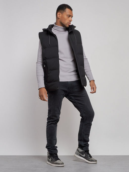 Жилетка мужская утепленная с капюшоном великан черного цвета 8618Ch - YUNDA фото 12