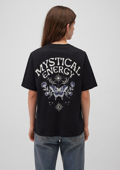 Bask?l? Siyah Tisort - Mavi фото 4