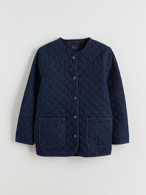 Bisiklet Yaka Kapitone Oversize Kad?n Jean Ceket