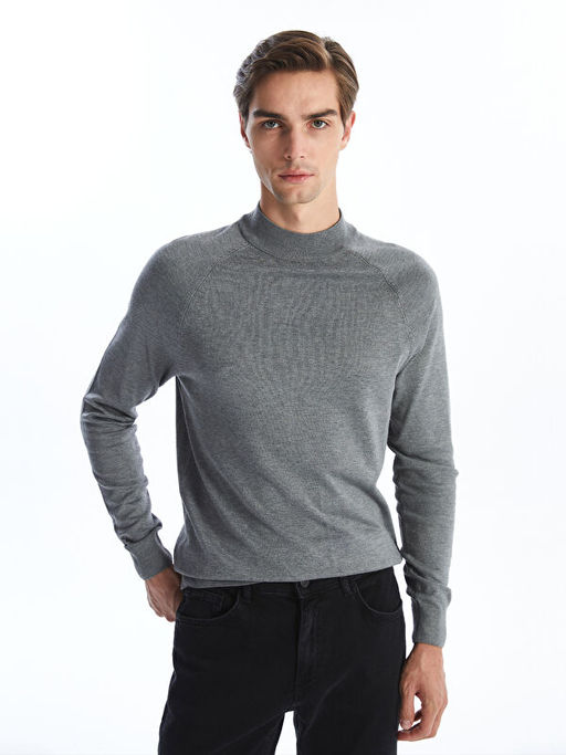 Yar?m Bal?k?? Yaka Uzun Kollu Erkek Triko Kazak