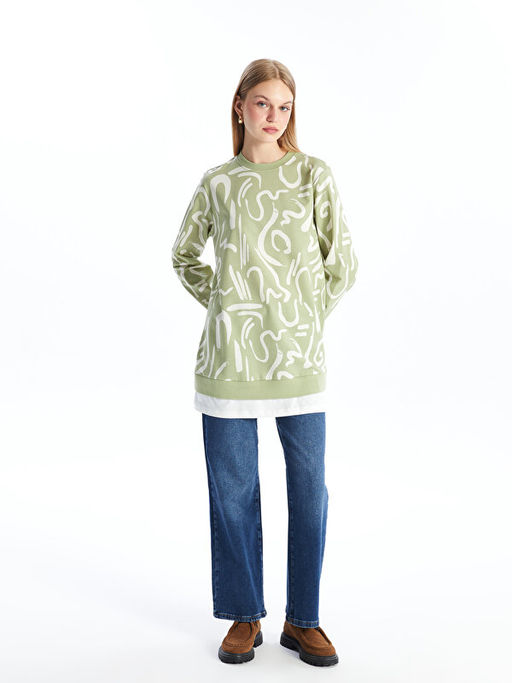 Bisiklet Yaka Desenli Kad?n Sweatshirt Tunik