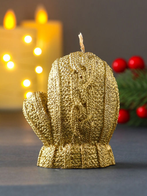 Свеча декоративная Варежка, лак золото