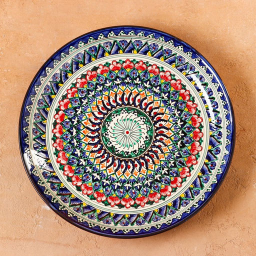 Ляган узбекский Риштанская керамика «Узоры», для плова, d=36 см, синий