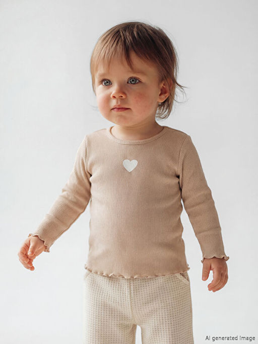 Bisiklet Yaka Kalp Bask?l? K?z Bebek Bluz