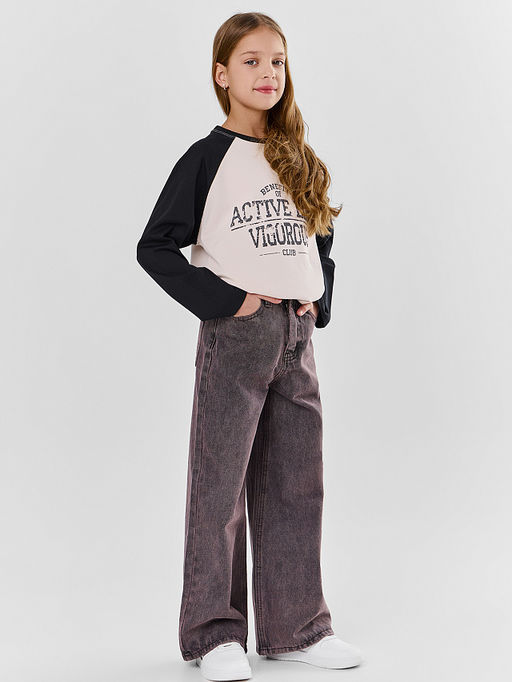 Джинсы для девочек коричневые Wide leg - Mark formelle фото 4