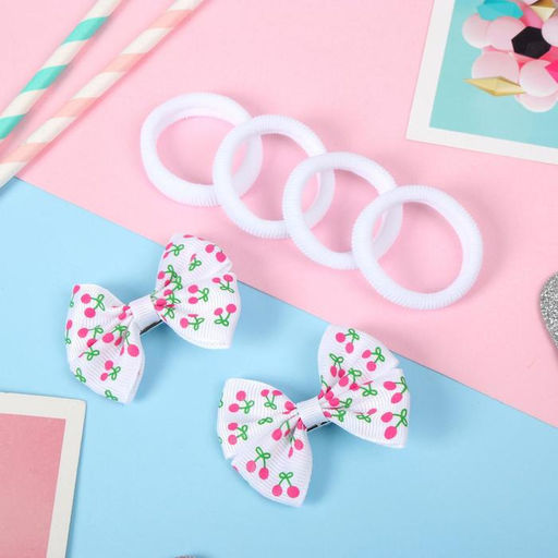 Цена за 6 шт. Набор для волос «Лада», 4 резинки, 2 зажима, вишенки, белый