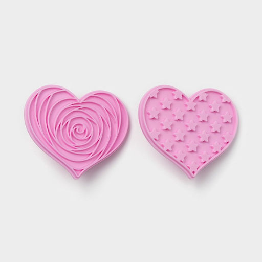 Печати для теста и мастики Доляна Сердечки, пластик, набор 6 предметов: пресс, печать 5 шт., розовые