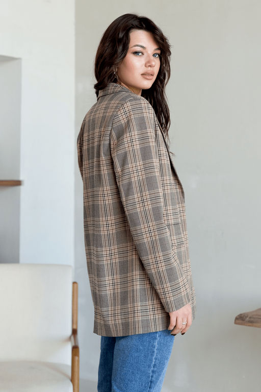 Песочный жакет клетка в стиле оверсайз