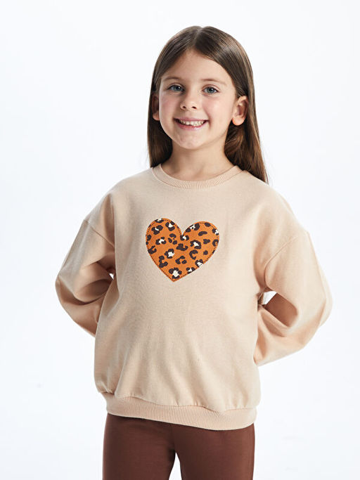 Bisiklet Yaka Bask?l? K?z ?ocuk Sweatshirt