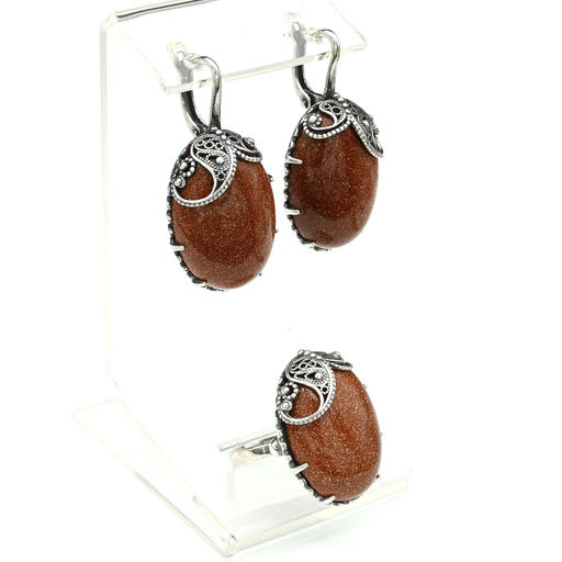 Кольцо Серьги с авантюрином имитация размер 20