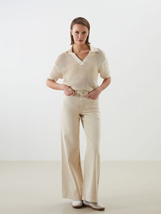 Polo Yaka Ajurlu Kad?n Triko Kazak