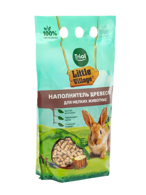 Цена за 2 шт. Наполнитель для мелких животных древесный 6мм, 3л, серия LITTLE VILLAGE