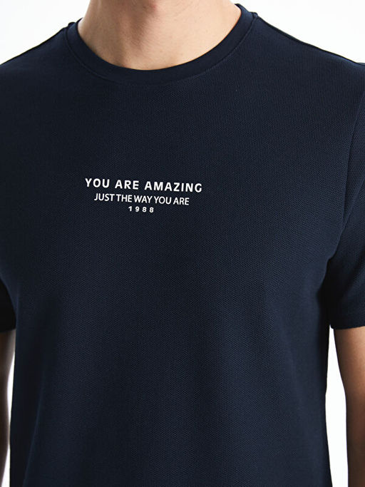 Bisiklet Yaka K?sa Kollu Bask?l? Erkek Ti??rt