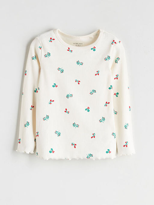 Bisiklet Yaka ?i?ekli K?z Bebek Pijama Tak?m? 2li