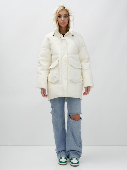 Куртка летучая мышь женская с капюшоном зимняя бежевого цвета 9617B - Mtforce фото 6