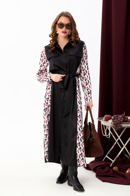 Платье NIKVA н718-5 чёрный+ромбы бургунди  фото 6