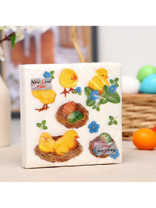 Цена за 3 шт. Салфетки бумажные Пасхальные цыплята, 2 слоя, 33?33 см, 20 шт.