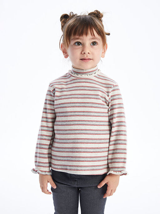 Yar?m Bal?k?? Yaka ?izgili Yumu?ak Dokulu K?z Bebek Ti??rt