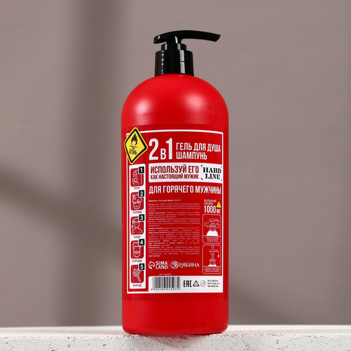 Гель для душа и шампунь для волос 2 в 1 Средство тушения, 1000 мл, HARD LINE