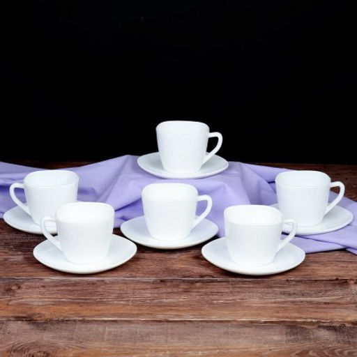 Чайный набор 12 предметов 250 мл белый квадратная форма А / FXB220/FBD220-6A (WHITE ) /уп.8/ цветная коробка - Галеонтрейд фото 2