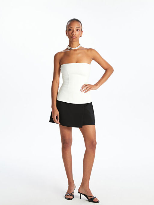 Straplez Yaka Peplum Bluz