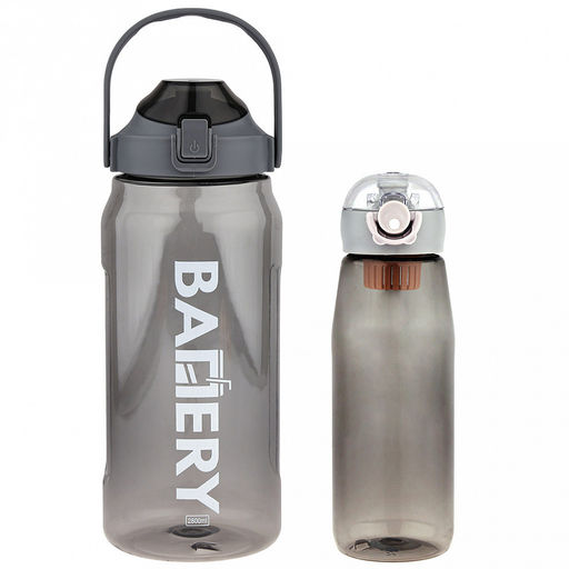 Бутылка пластмассовая для воды (напитков), набор 2 штуки: 0,95л д8см h25,5см, герметичная, закручивающаяся крышка с поильником, с кнопкой-фиксатором, силиконовый подвес, фильтр; 2,7л д11,9см h31см, герметичная, закручивающаяся крышка с поильником, с - Домашняя мода фото 4