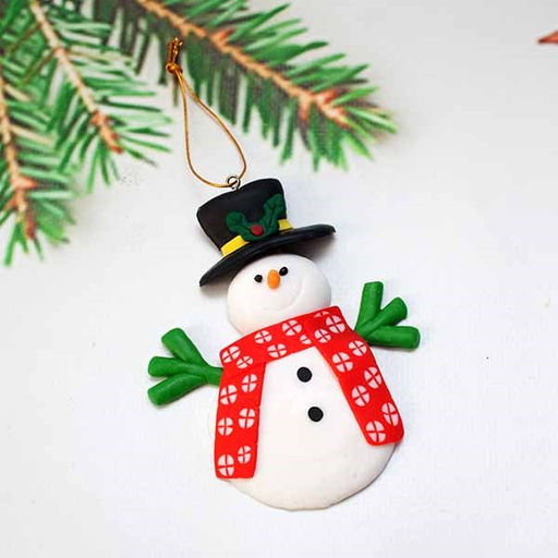 Подвеска новогодняя из полимерной глины 11см "Снеговик" (7252-8)