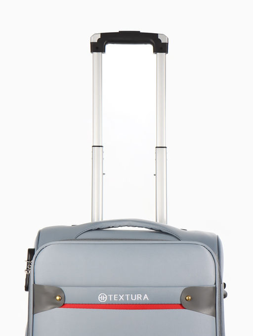 Чемодан 20",Текст,36*25*58,отд на молнии,1 нар/карм, увелич,код замок,4 колеса, т.серый