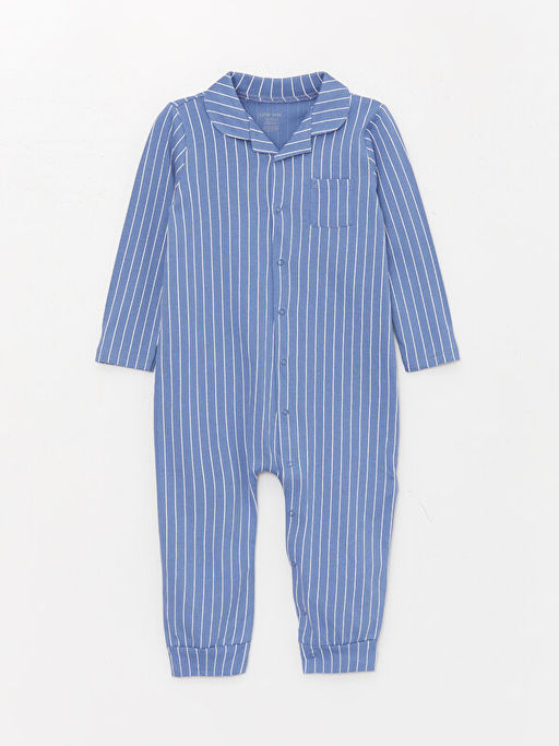 Bebe Yaka Uzun Kollu ?izgili Erkek Bebek Tulum