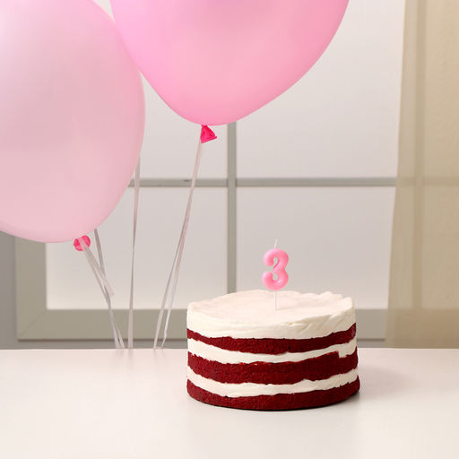 Свеча для торта, цифра 3 + воздушные шары, 5 шт, розовый - Страна карнавалия фото 2