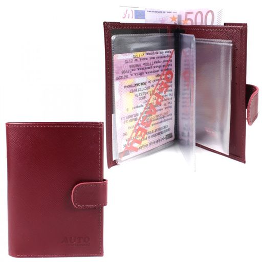 Обложка для автодокументов Premier-О-179 натуральная кожа (с хляст, 4внут карм, двойн стенка) бордо сафьян (582) 205327