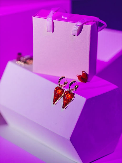 Серьги ассорти «Клубника-сердце», красные в золоте