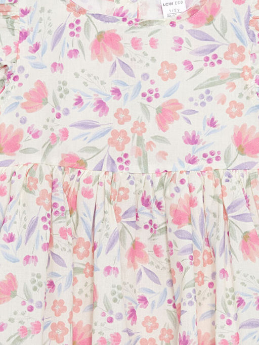 Bisiklet Yaka ?i?ekli K?z ?ocuk Elbise