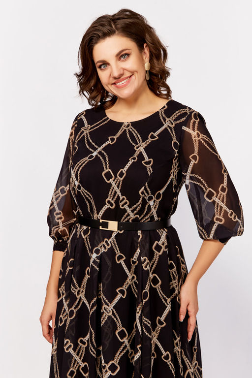 Платье Swallow 792.2 черный/принт бежевые цепи