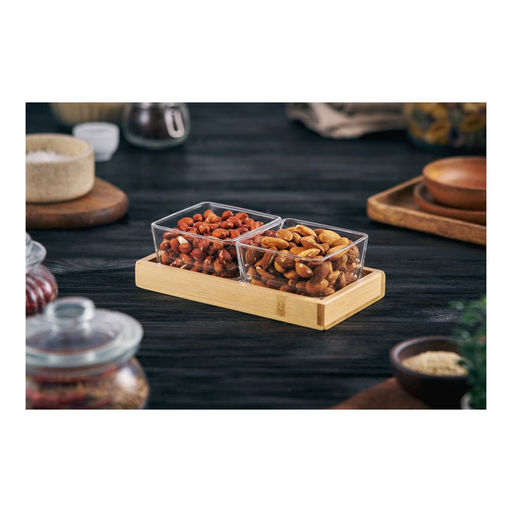 Менажница деревянная с 2-мя соусниками Walmer Wood&Glass, цвет светлое дерево  фото 3