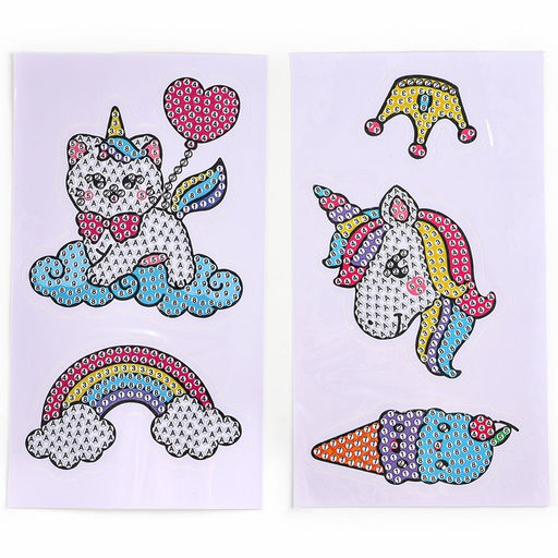 Алмазная мозаика 4в1 для детей. Создание стикеров, магнитов, брелоков и картины «Сказочные Единорожки», набор для творчества