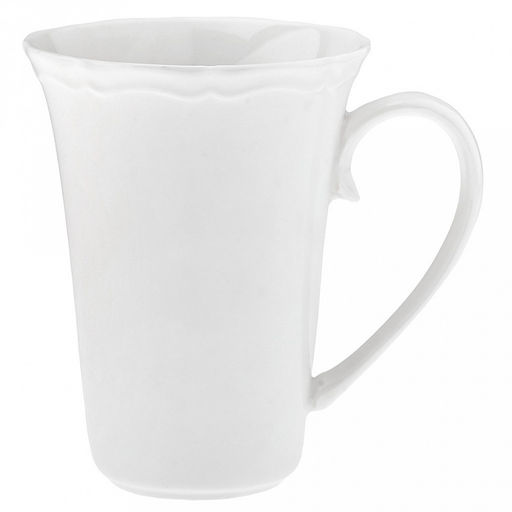 "Совершенство" Кружка фарфоровая 350мл, д9,6см h12,2см, глянцевая глазурь, белый, рельефный декор, волнистый край, д/горла 9,5см, д/основания 4,3см (Китай)