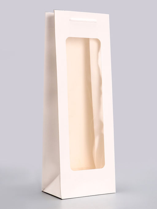 Цена за 12 шт. Пакет под бутылку с PVC окном, 12.5×8.5×36 см, белый