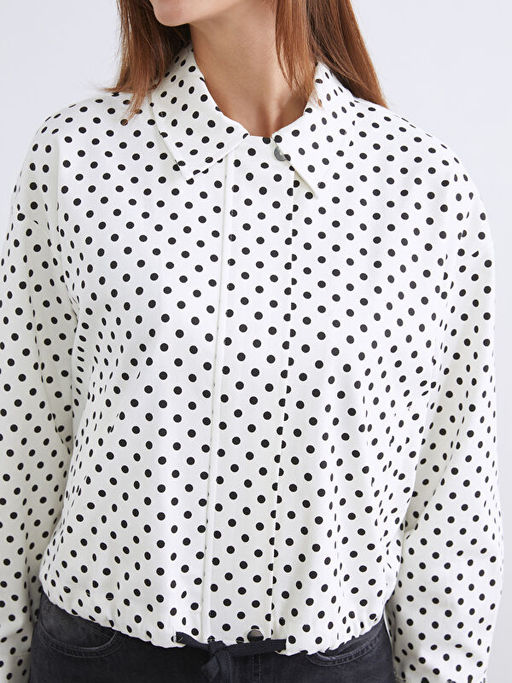 G?mlek Yaka Puantiyeli Oversize Kad?n Ceket