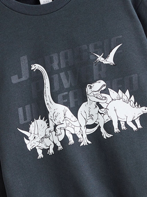 Bisiklet Yaka Bask?l? Erkek ?ocuk Sweatshirt