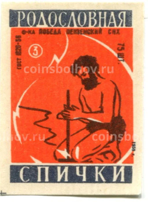 Этикетка спичечная Родословная спички №3 фабрика Победа