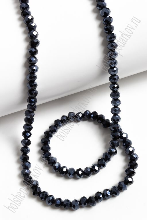 Бусины стеклянные, перламутровые, на леске "Rondelle" 4 мм (SF-668) темно-синий №214