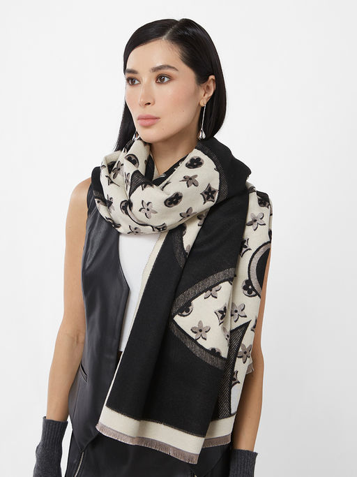 в составе ШЕРСТЬ и КАШЕМИР Большой, мягкий, теплый двусторонний палантин с принтом. - Tantino фото 4