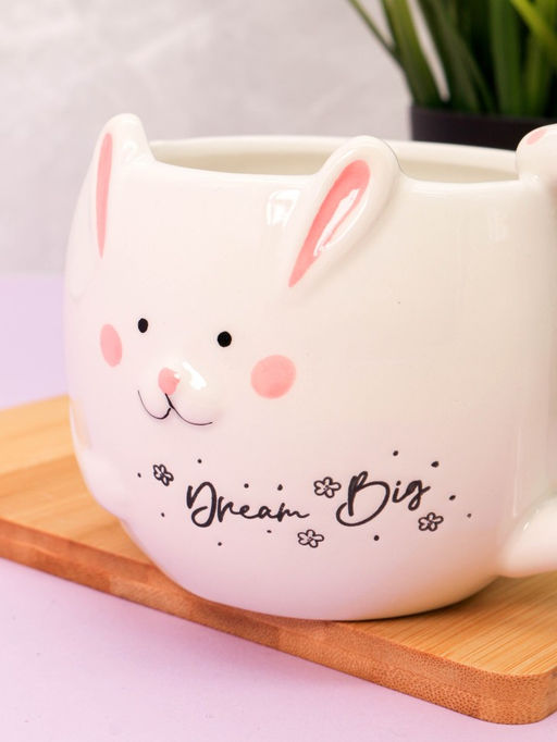 Кружка керамическая Rabbit dream big, white (450 мл)