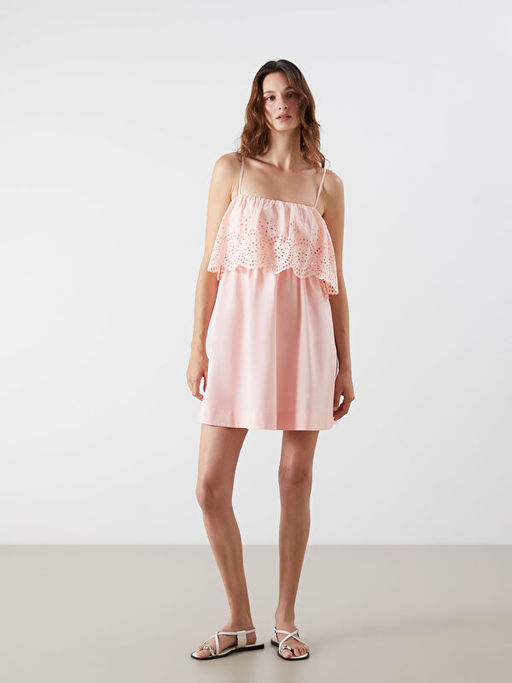 Kare Yaka F?rf?rl? Poplin Mini Elbise
