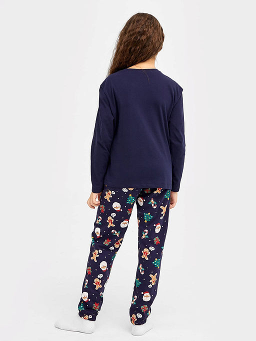 Комплект для девочек (джемпер, брюки) синий с принтом в виде новогодних печенек - Mark formelle фото 3