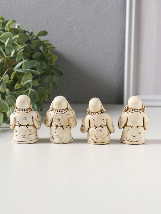 Сувенир полистоун "Хотей - не слышу, не вижу, не скажу" набор 4 шт беж 3х3,5х5,5 см