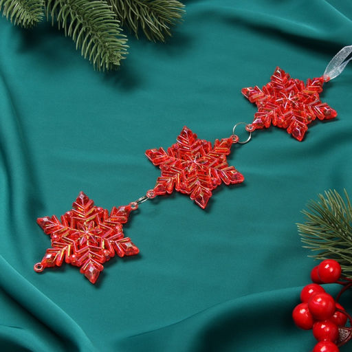 Ёлочная игрушка Зимнее волшебство. Снежинка подвесная, 235.5 см, красный перелив фото 6