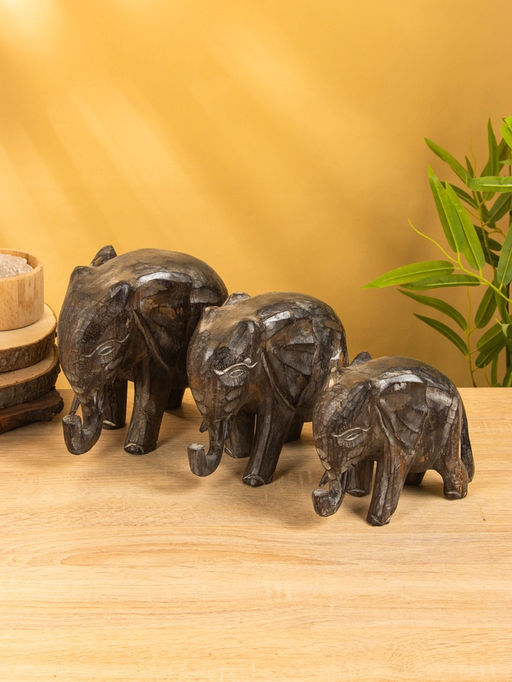 Набор сувенирный «Слоники», h=19 см, h=17 см, h=15 см, дерево, серый